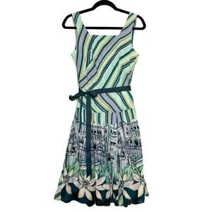 Rabbit Rabbit Rabbit Designs Vintage Blue Scenery Fit to Flare Short Dress 8